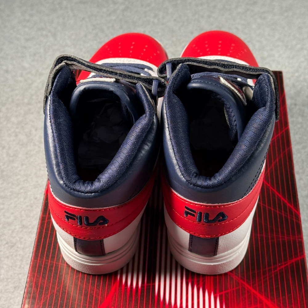 FILA Vulc 13 Red White Navy High‑Top Kid's 3.5 Classic Strap Sneakers NIB - Picture 5 of 7